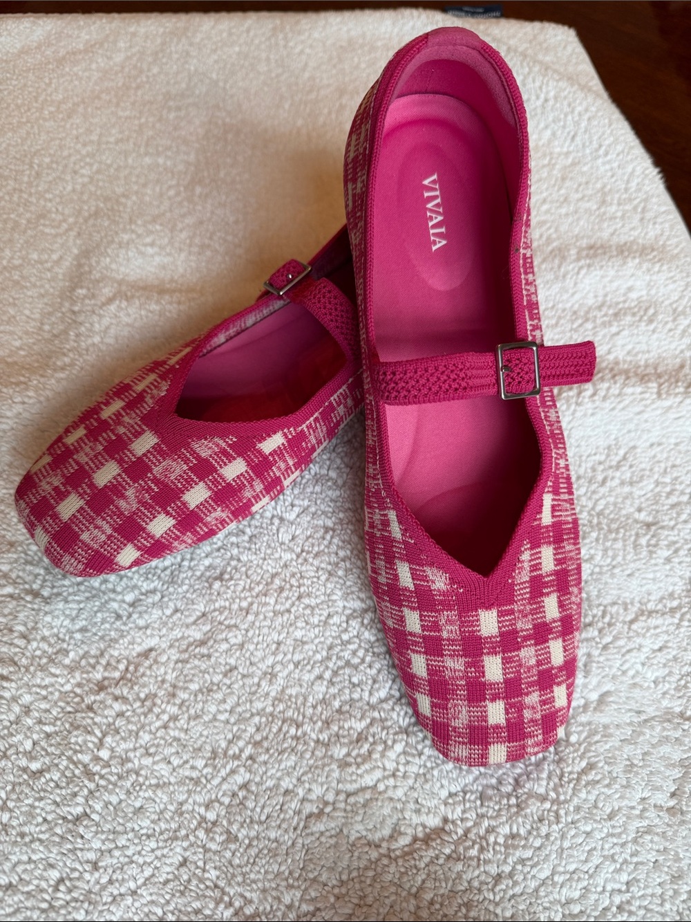 VIVAIA Pink Gingham Mary Jane Flats with Buckle Strap